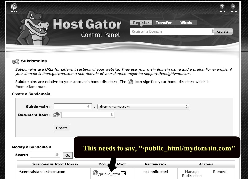 How to make wildcard domains work with WordPress multi-site on Hostgator