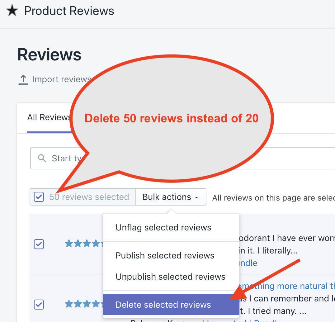 bulk delete shopify reviews